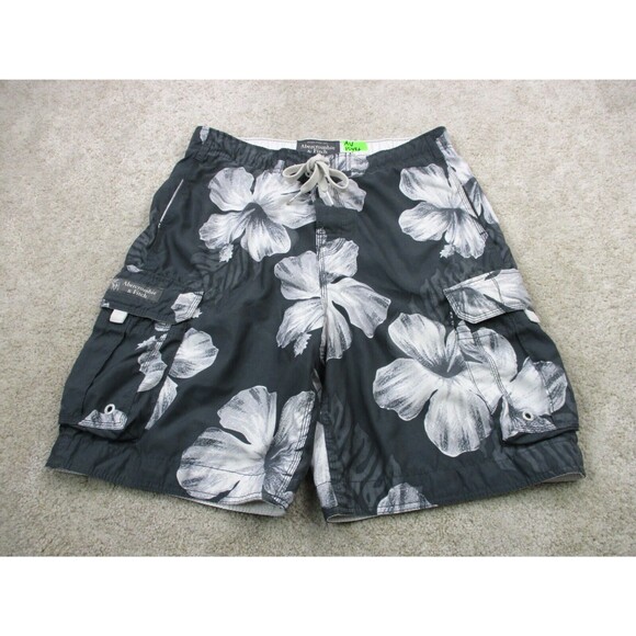 Abercrombie & Fitch Other - Abercrombie & Fitch Swim Trunks Men Large Gray White Floral Tuggers Bathing Suit